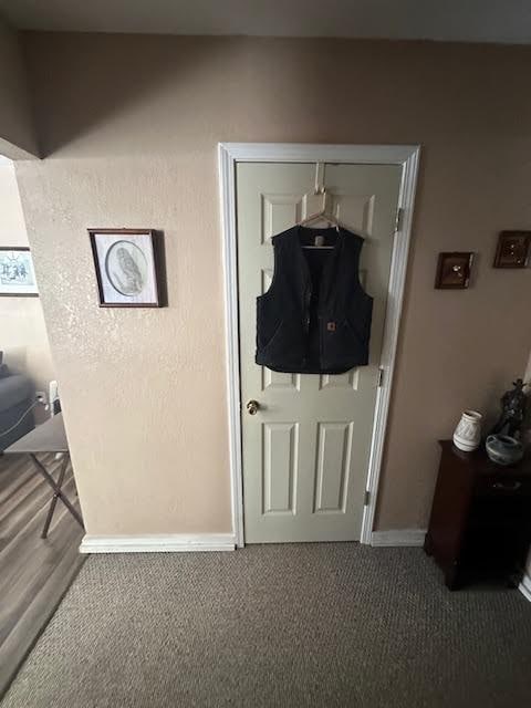 detailed view of carpet floors and baseboards