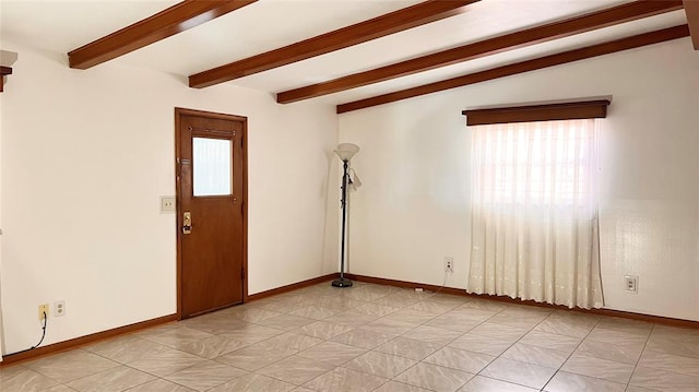 3731 Newport St, Oklahoma City, OK 73112 - empty room with vaulted ceiling with beams and baseboards