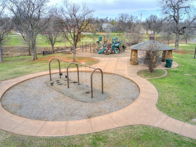 view of patio / terrace featuring a gazebo and playground community