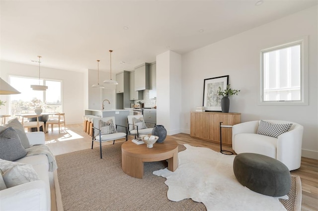 living room featuring baseboards and light wood-style floors