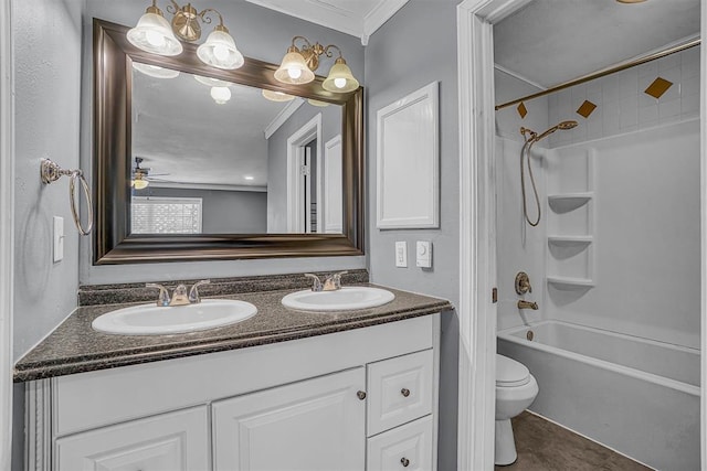 1724 N Lee St, Altus, OK 73521 - bathroom featuring a sink, toilet, double vanity, and crown molding