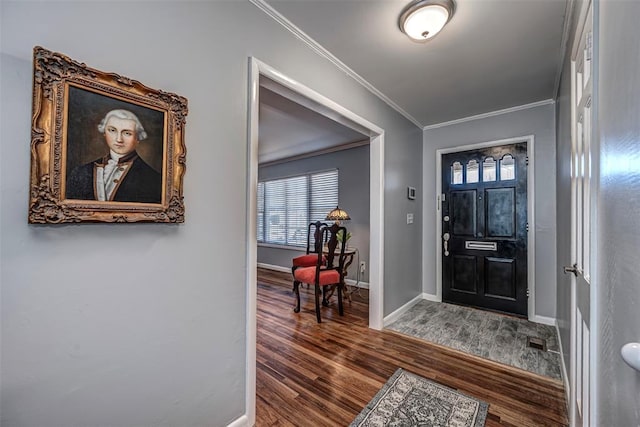 3316 NW 60th, Oklahoma City, OK 73112 - foyer with wood finished floors, visible vents, crown molding, and baseboards