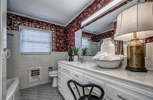 3316 NW 60th, Oklahoma City, OK 73112 - full bath featuring a wealth of natural light, toilet, wallpapered walls, walk in shower, and heating unit