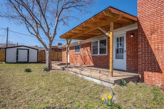 3316 NW 60th, Oklahoma City, OK 73112 - exterior space featuring fence, a lawn, brick siding, and a patio