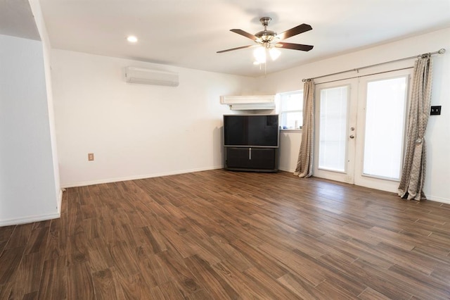 2935 NW Grand Blvd, Oklahoma City, OK 73116 - interior space with an AC wall unit, dark wood-style floors, french doors, and ceiling fan