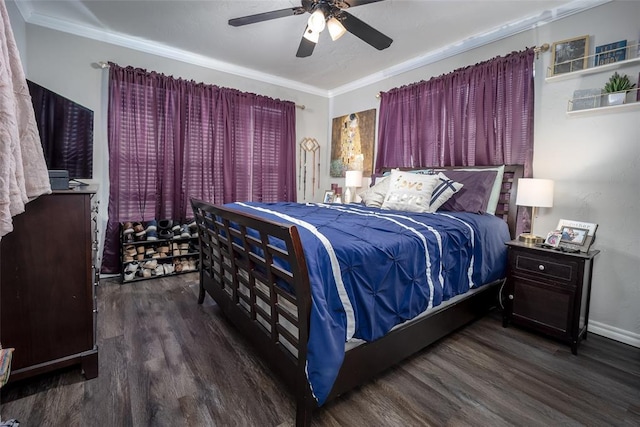 4505 N Peniel Ave, Bethany, OK 73008 - bedroom featuring wood finished floors, ornamental molding, and ceiling fan