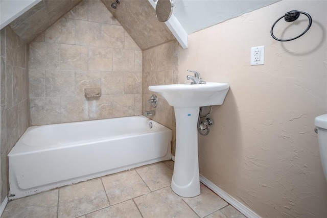 4505 N Peniel Ave, Bethany, OK 73008 - full bath featuring vaulted ceiling, tile patterned floors, and shower / bathtub combination