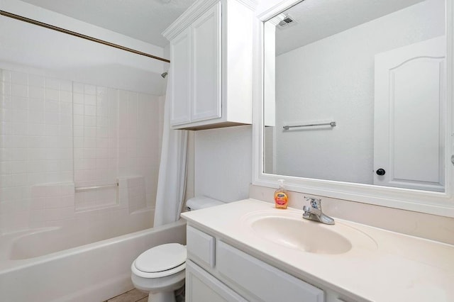 3833 Ives Way, Norman, OK 73072 - bathroom with toilet, vanity, and shower / tub combo with curtain