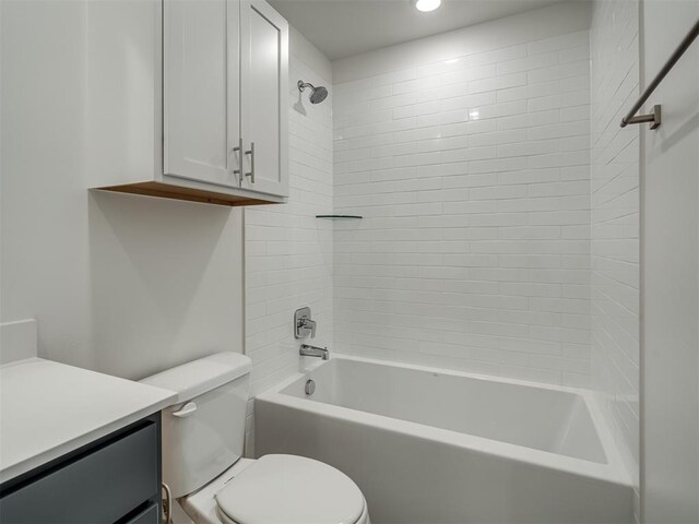 13112 Maplewood Ave, Oklahoma City, OK 73120 - bathroom featuring toilet, vanity, shower / tub combination, and recessed lighting