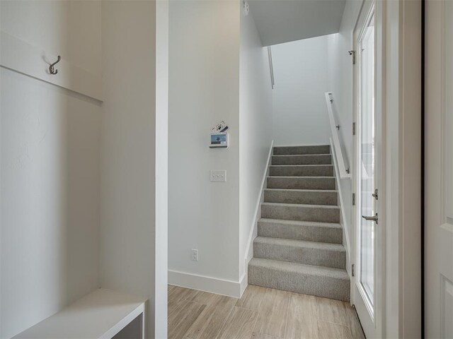 13112 Maplewood Ave, Oklahoma City, OK 73120 - stairway featuring wood finished floors and baseboards