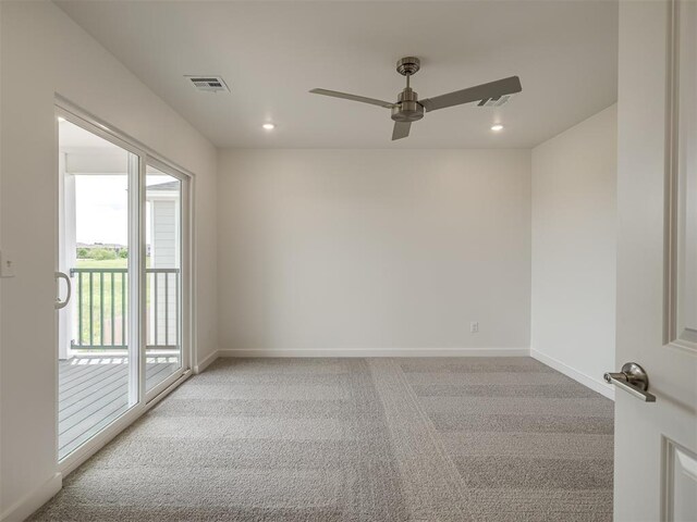 13112 Maplewood Ave, Oklahoma City, OK 73120 - empty room featuring light carpet, ceiling fan, baseboards, and recessed lighting