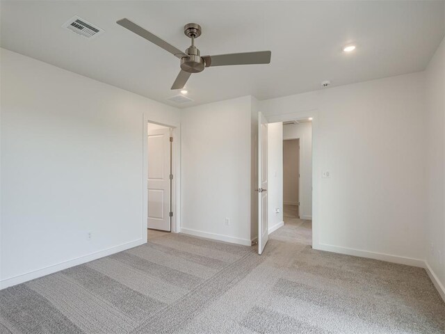 13112 Maplewood Ave, Oklahoma City, OK 73120 - unfurnished bedroom with baseboards, light carpet, recessed lighting, and a ceiling fan