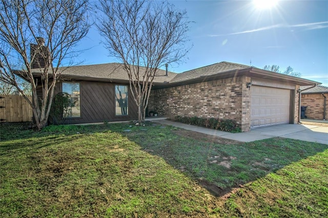 2408 Cypress Ct, Edmond, OK 73013 - ranch-style house featuring a garage, brick siding, driveway, and a chimney