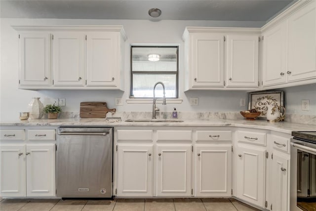 2408 Cypress Ct, Edmond, OK 73013 - kitchen featuring dishwasher, a sink, and white cabinetry