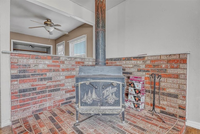 17421 E 1160th Rd, Sweetwater, OK 73666 - details with a wood stove and ceiling fan