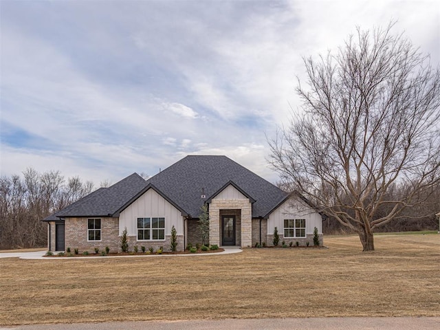 2292 NW 34th St, Newcastle, OK 73065 - view of front of house featuring a front lawn, roof with shingles, board and batten siding, and an attached garage