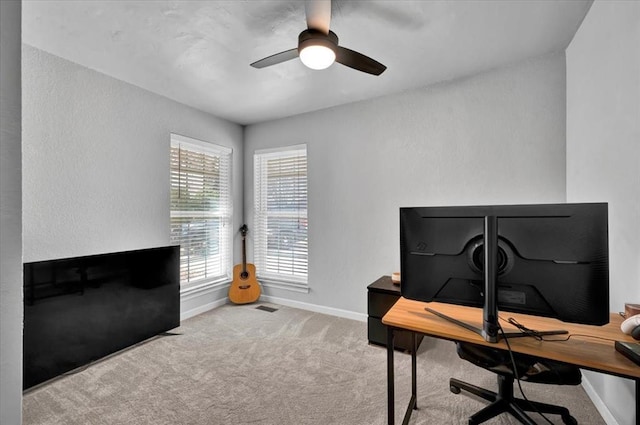 2008 Powderhorn, Edmond, OK 73034 - carpeted home office featuring baseboards and a ceiling fan