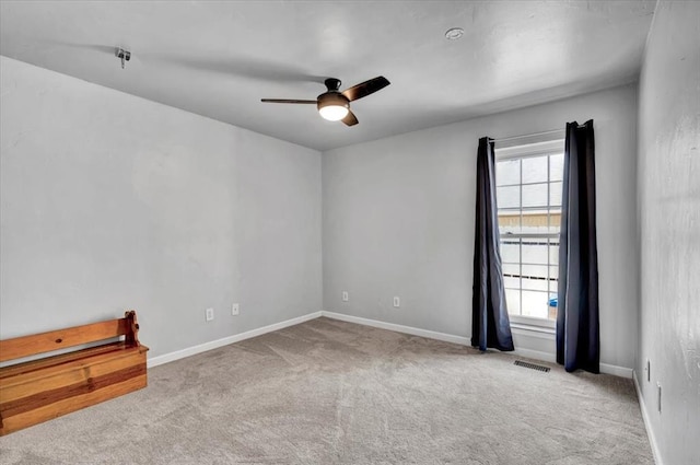 2008 Powderhorn, Edmond, OK 73034 - spare room featuring visible vents, carpet floors, baseboards, and ceiling fan