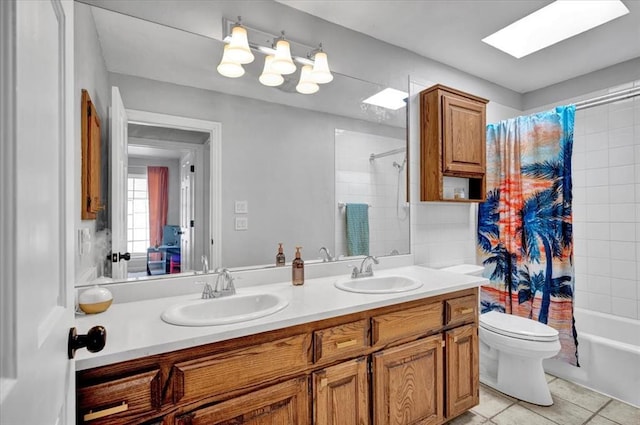 2008 Powderhorn, Edmond, OK 73034 - bathroom with tile patterned floors, double vanity, shower / tub combo, and a sink