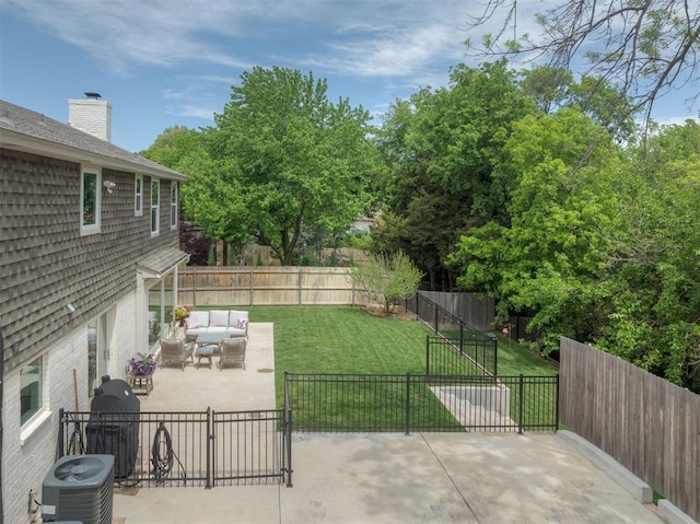 10912 Willow Grove Rd, Oklahoma City, OK 73120 - view of patio with a grill, central air condition unit, outdoor lounge area, and a fenced backyard