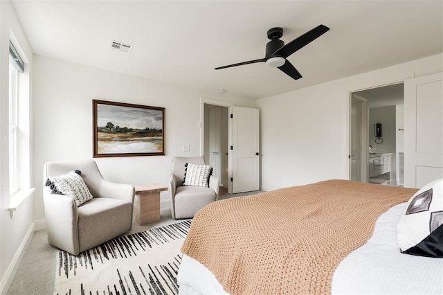 10912 Willow Grove Rd, Oklahoma City, OK 73120 - bedroom with ensuite bathroom, a ceiling fan, visible vents, and baseboards