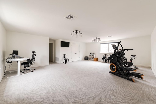 10912 Willow Grove Rd, Oklahoma City, OK 73120 - workout room with carpet flooring, visible vents, and baseboards