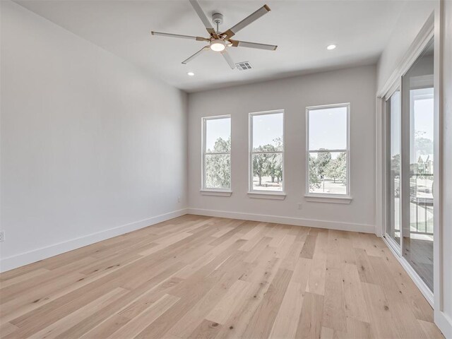 8 S Howard St, Edmond, OK 73003 - empty room featuring visible vents, baseboards, ceiling fan, recessed lighting, and light wood-style flooring
