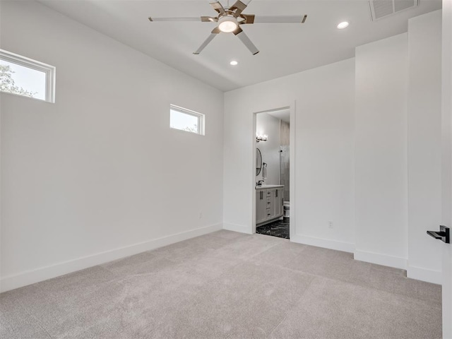 8 S Howard St, Edmond, OK 73003 - carpeted empty room featuring recessed lighting, visible vents, baseboards, and a ceiling fan