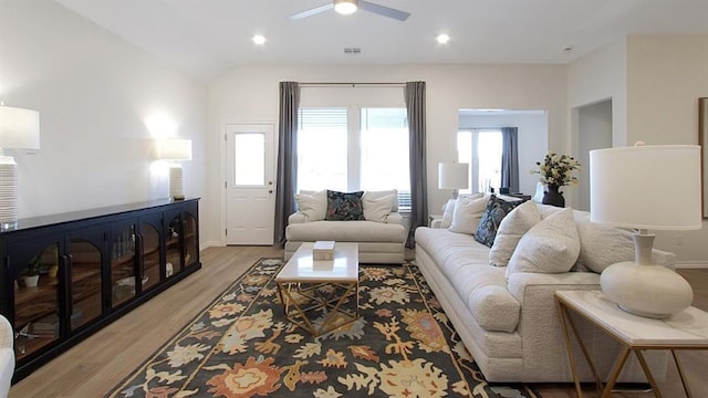 5412 Windstone Ln, Norman, OK 73072 - living room featuring a ceiling fan, light wood-style flooring, and recessed lighting