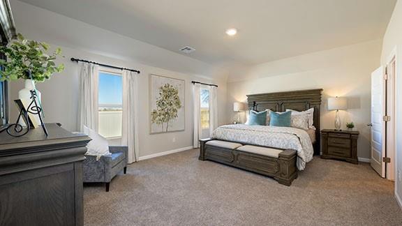 bedroom with visible vents, baseboards, and carpet flooring