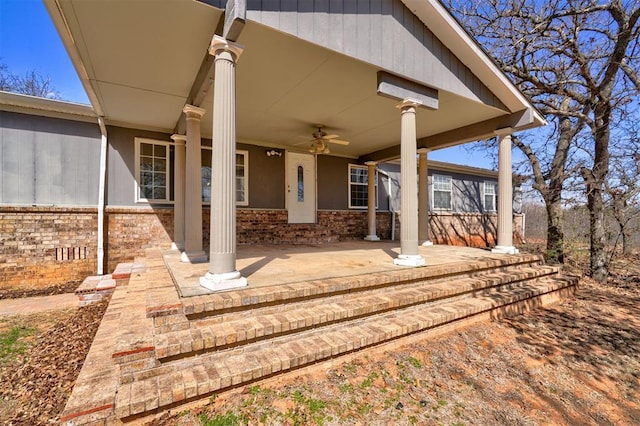 view of patio with covered porch and a ceiling fan