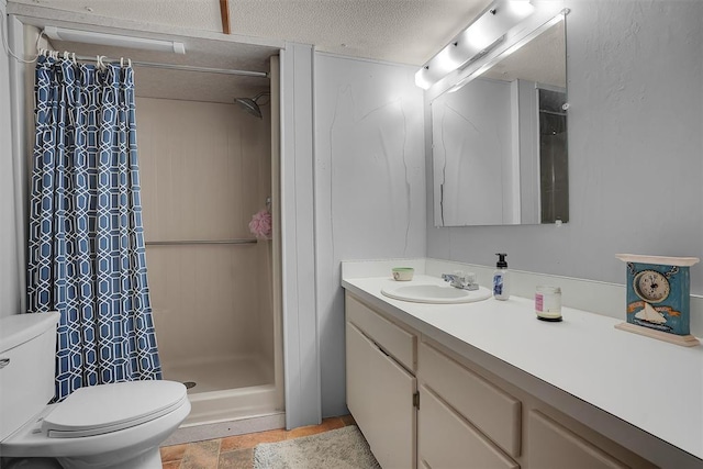 9872 N 2121st Pl, Butler, OK 73625 - full bathroom with toilet, vanity, a stall shower, and a textured ceiling