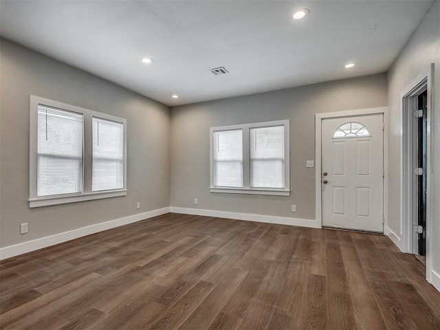 1604 NE Euclid St, Oklahoma City, OK 73117 - entrance foyer featuring dark wood-type flooring, recessed lighting, visible vents, and baseboards