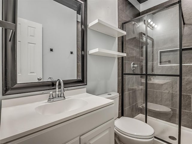 1604 NE Euclid St, Oklahoma City, OK 73117 - bathroom featuring a shower stall, toilet, and vanity