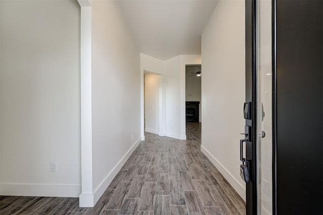 9321 NW 147th Ter, Yukon, OK 73099 - hall featuring wood finished floors and baseboards