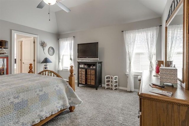 1624 NE 32nd St, Moore, OK 73160 - bedroom featuring vaulted ceiling, carpet flooring, and ceiling fan