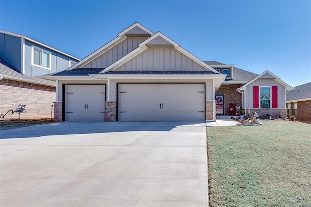 1624 NE 32nd St, Moore, OK 73160 - craftsman-style home with board and batten siding, a garage, driveway, a front yard, and roof with shingles