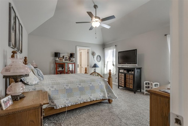 1624 NE 32nd St, Moore, OK 73160 - bedroom with carpet, vaulted ceiling, and a ceiling fan