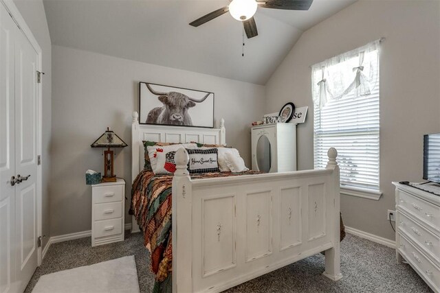 1624 NE 32nd St, Moore, OK 73160 - carpeted bedroom featuring lofted ceiling and a ceiling fan