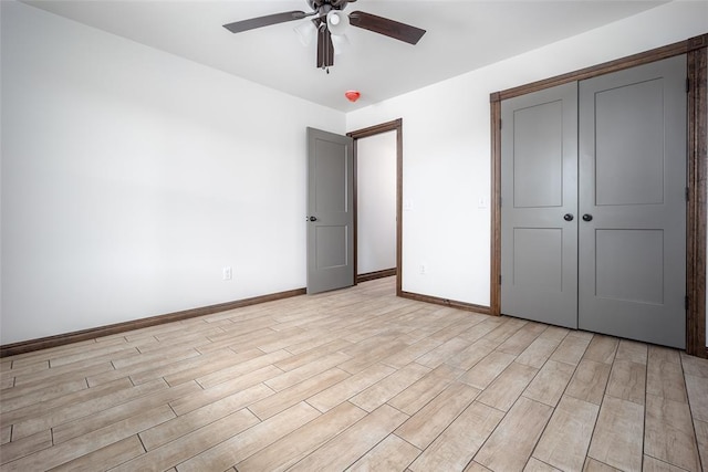 1431 County Road 2977, Blanchard, OK 73010 - unfurnished bedroom with light wood-type flooring, a closet, and a ceiling fan