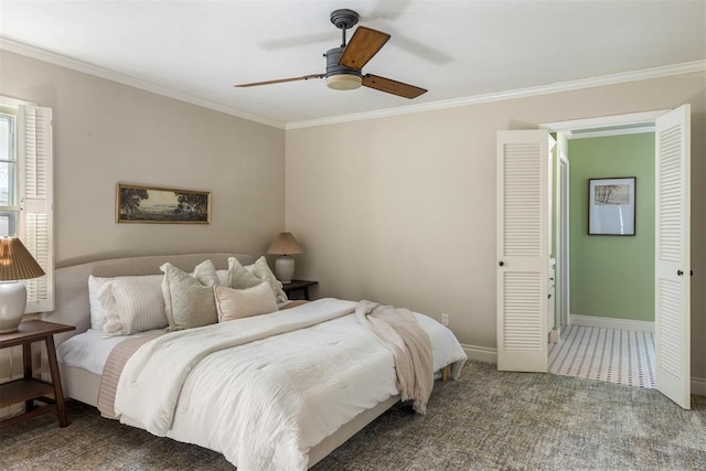 1716 Westminster Pl, Nichols Hills, OK 73120 - carpeted bedroom with ornamental molding and a ceiling fan