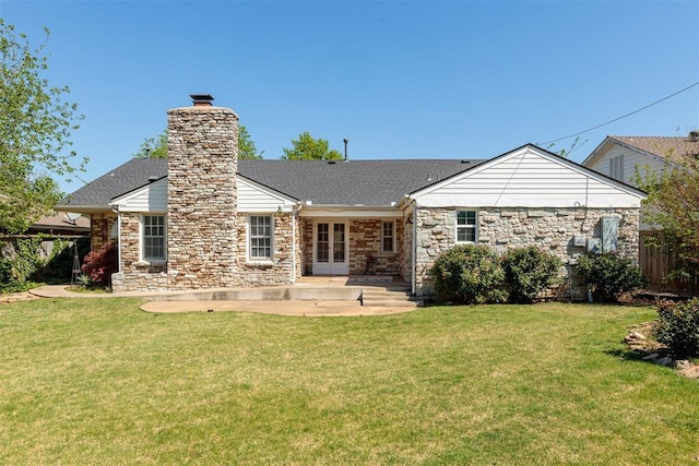 1716 Westminster Pl, Nichols Hills, OK 73120 - back of house with french doors, a lawn, and a chimney
