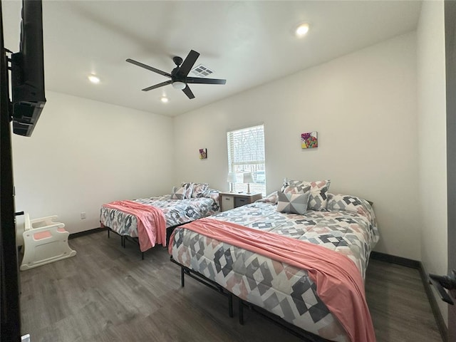 114495 S 4296th Rd, Porum, OK 74455 - bedroom with baseboards, ceiling fan, wood finished floors, and recessed lighting