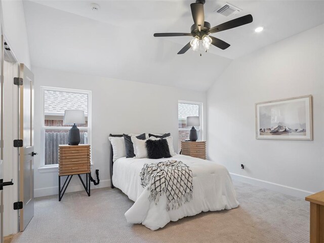 12712 NW 1st Ct, Yukon, OK 73099 - carpeted bedroom featuring lofted ceiling, baseboards, and ceiling fan