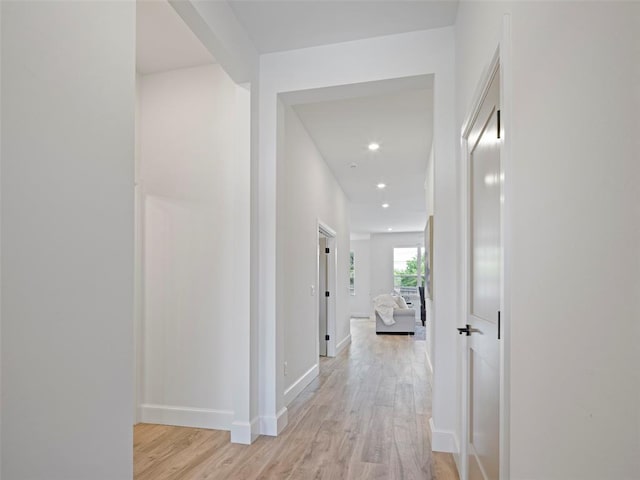 12712 NW 1st Ct, Yukon, OK 73099 - hallway with light wood-style floors, baseboards, and recessed lighting