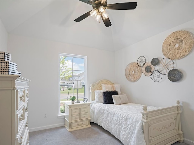 12712 NW 1st Ct, Yukon, OK 73099 - carpeted bedroom with lofted ceiling, baseboards, and a ceiling fan