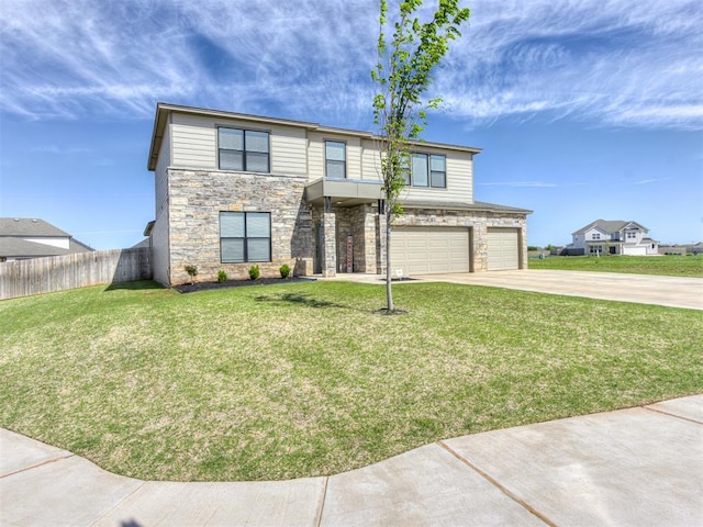8129 NW 153rd St, Edmond, OK 73013 - view of front of house with stone siding, concrete driveway, and a garage