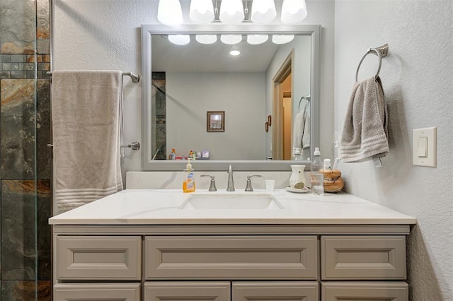 9122 Ns 3540th Rd, Prague, OK 74864 - full bathroom with a shower with shower door, a textured wall, and vanity