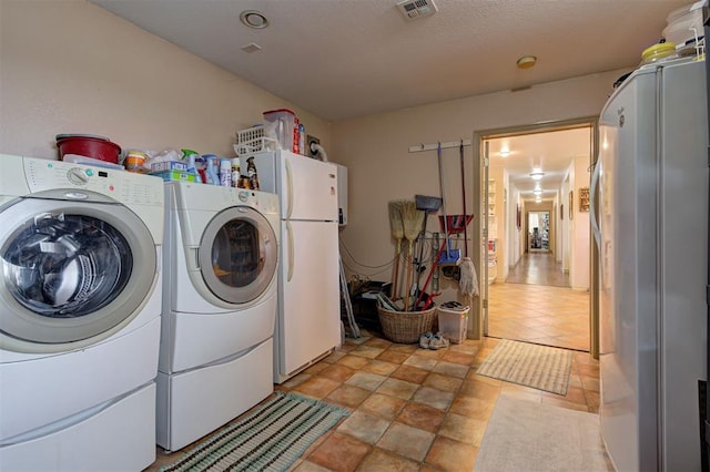 9122 Ns 3540th Rd, Prague, OK 74864 - laundry room with independent washer and dryer, a textured ceiling, laundry area, and visible vents