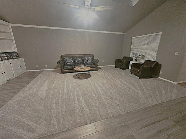 1402 Broad Acres Dr, Norman, OK 73072 - sitting room featuring lofted ceiling, a ceiling fan, and ornamental molding